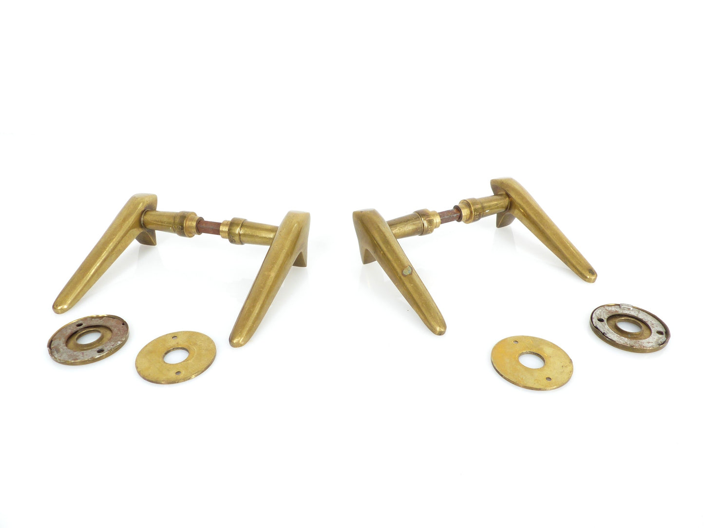 2 pairs of modernist solid brass door handles 1950–1960