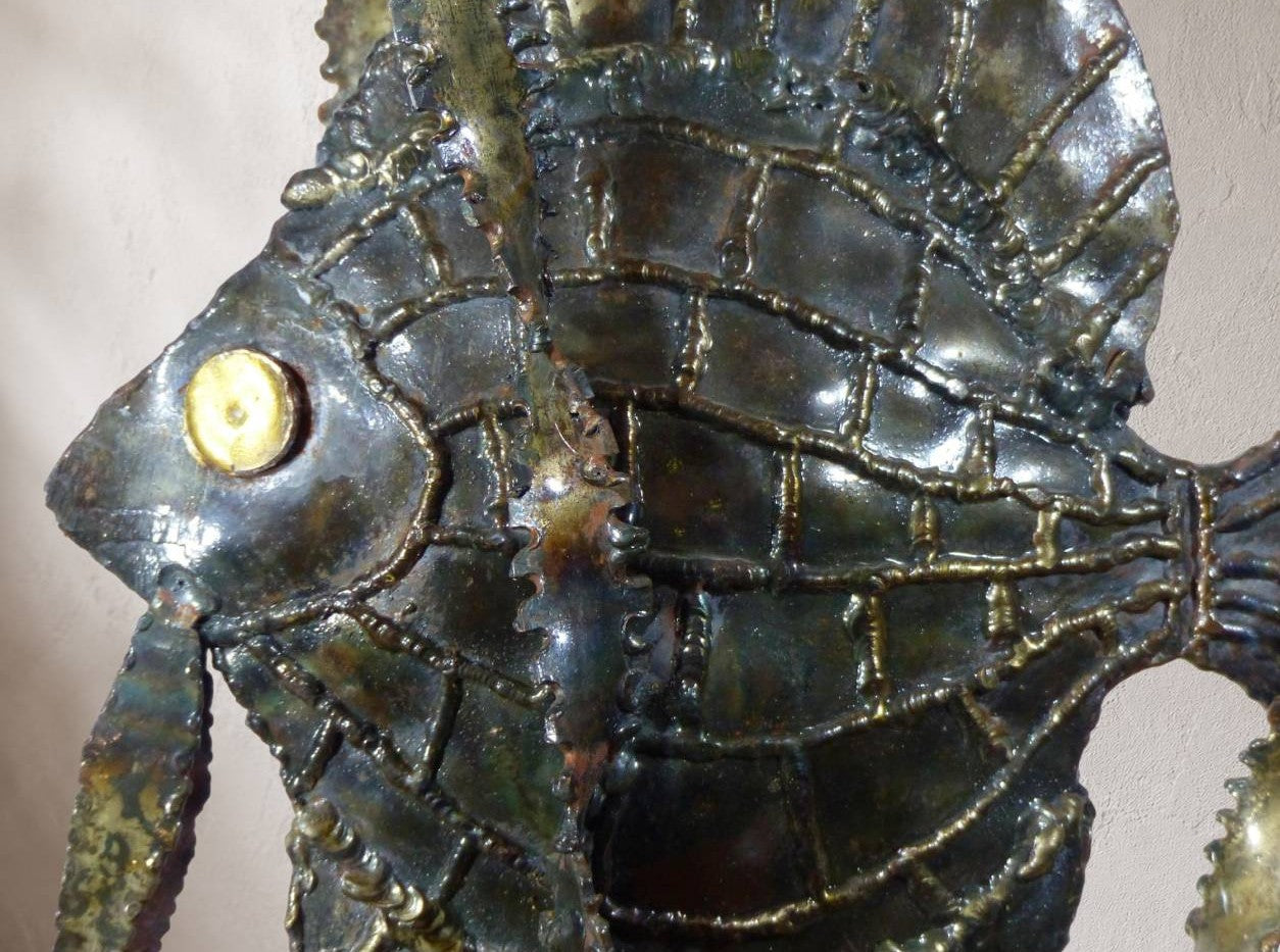 Grande sculpture brutaliste de poisson scalaire en métal soudé, circa 1970
