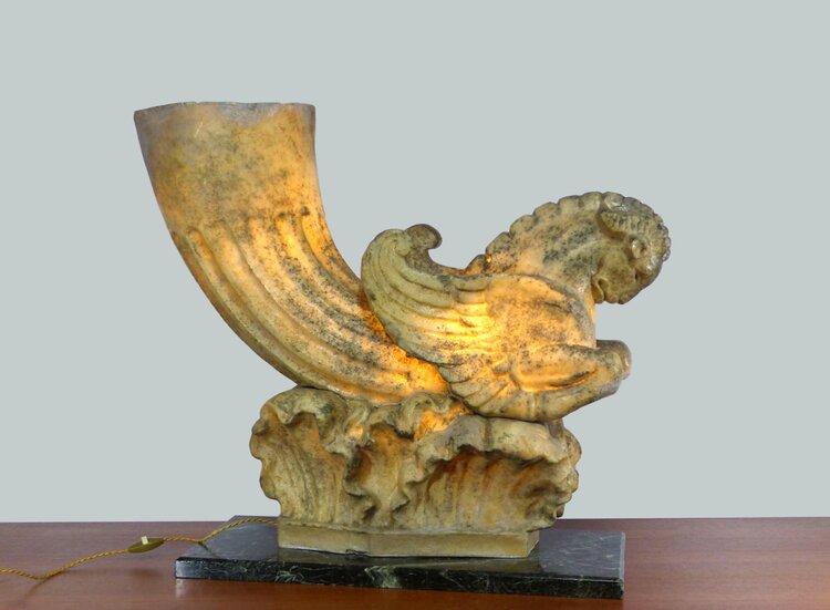 
LAMP CAST FROM A SCULPTURE OF A SEA HORSE, 1940