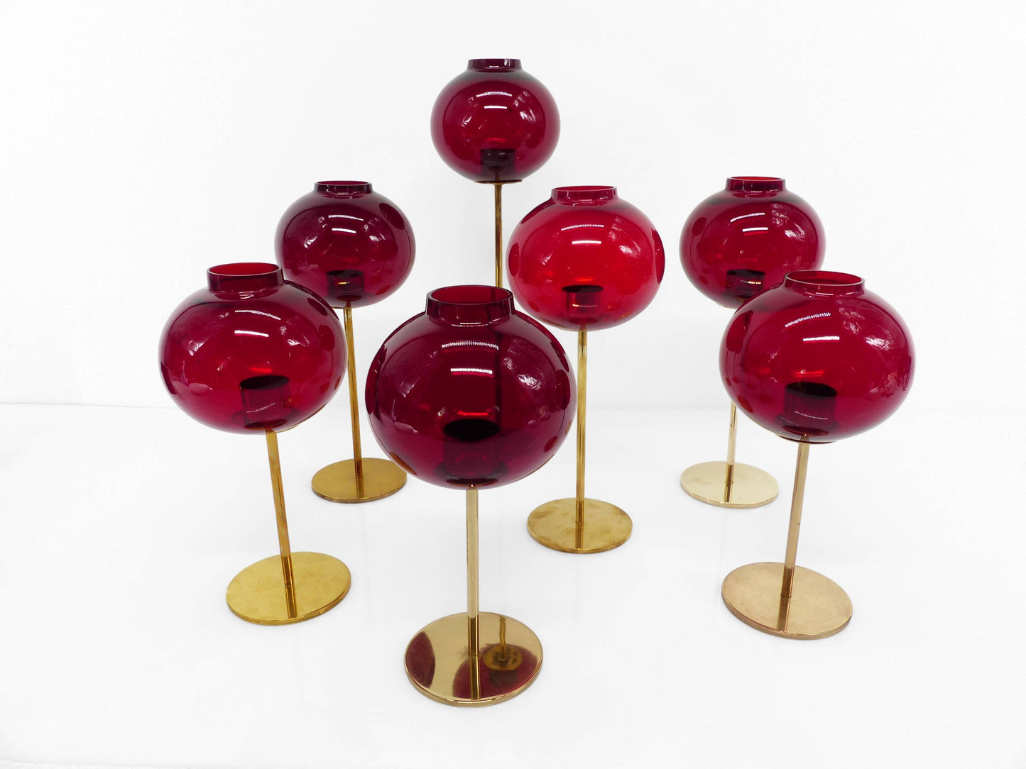 Set de 7 photophores Hans-Agne Jakobsson AB Markaryd NR135 rouges, Suède, circa 1950-1960