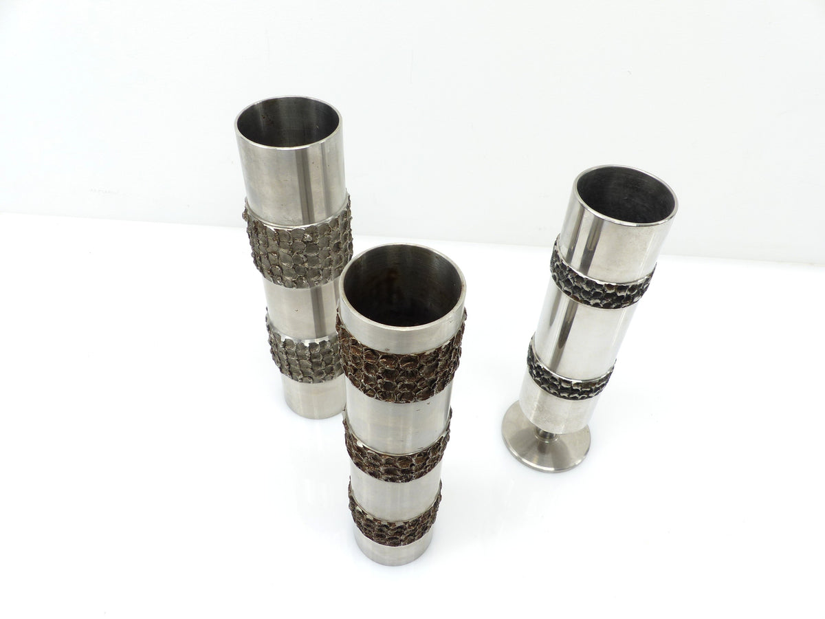 Ensemble de trois vases brutalistes BMF en métal – Allemagne, années 1970