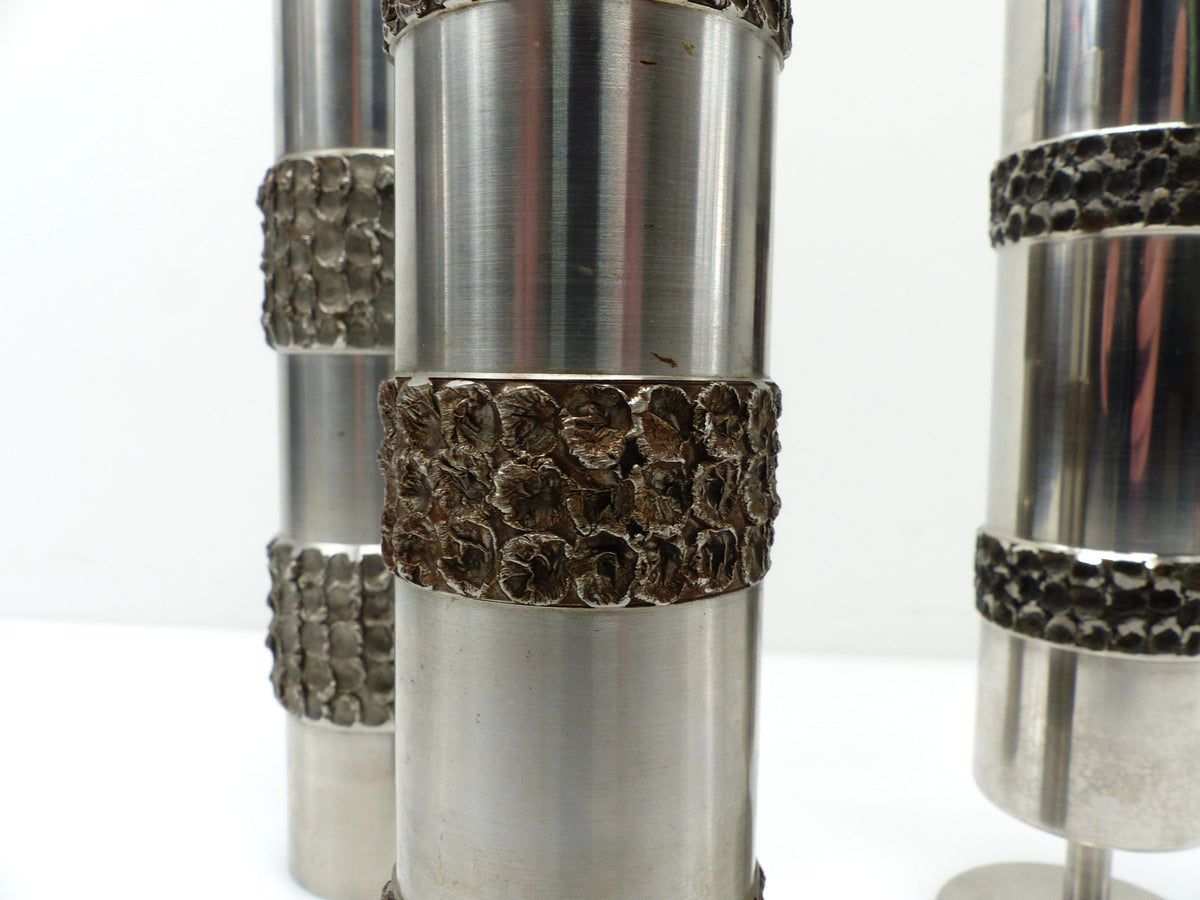 Ensemble de trois vases brutalistes BMF en métal – Allemagne, années 1970