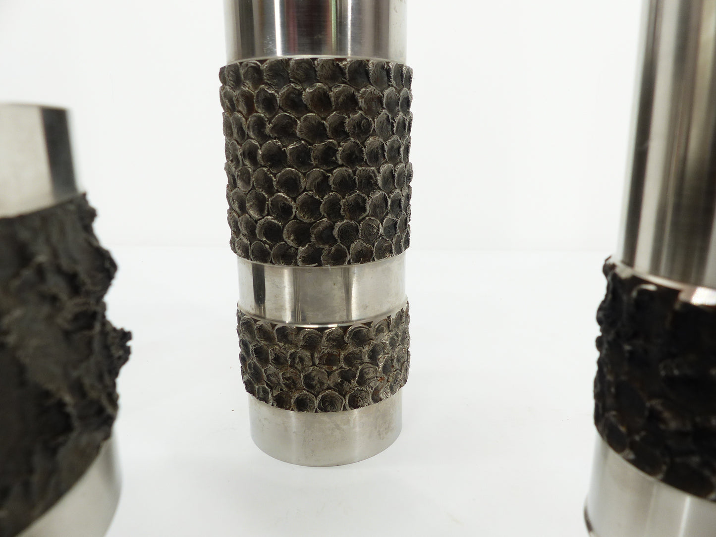 Set de 4 vases brutalistes en acier inoxydable, BMF, Allemagne 1970