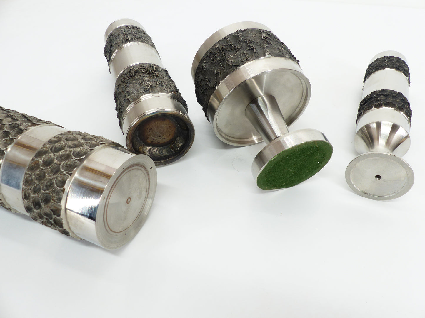 Set de 4 vases brutalistes en acier inoxydable, BMF, Allemagne 1970