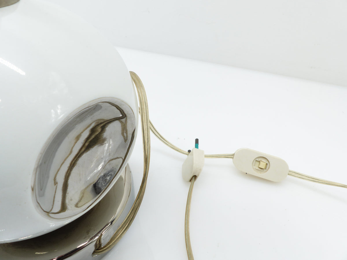 Space Age table lamp base in white ceramic and chrome – 1970s