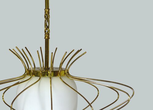 OPALINE GLASS PENDANT AND BRASS ARPS