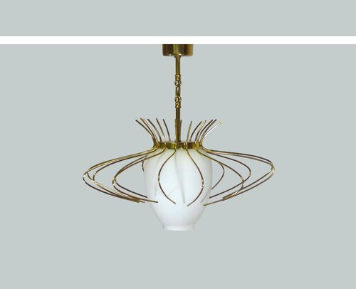 OPALINE GLASS PENDANT AND BRASS ARPS