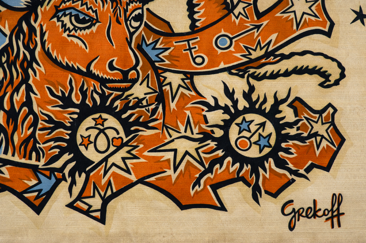 Tapisserie zodiacale Le Bélier en laine, carton d’Élie Grekoff, édition Tanit, Paris, circa 1970