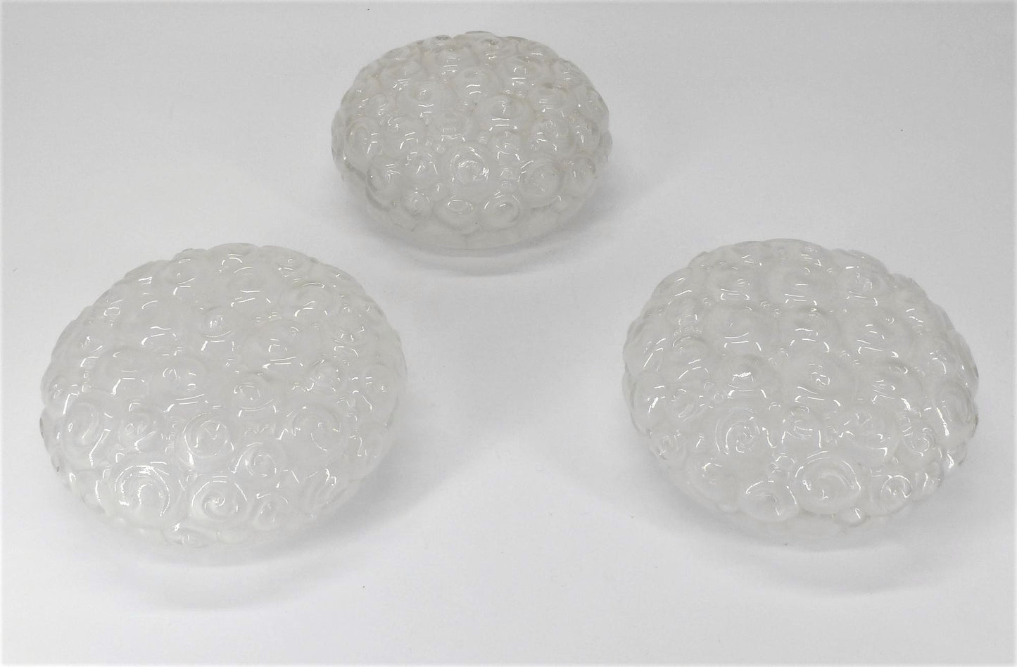 3 GLASS CEILING LIGHTS WITH SNAIL PATTERNS IN THE HELENA TYNELL STYLE