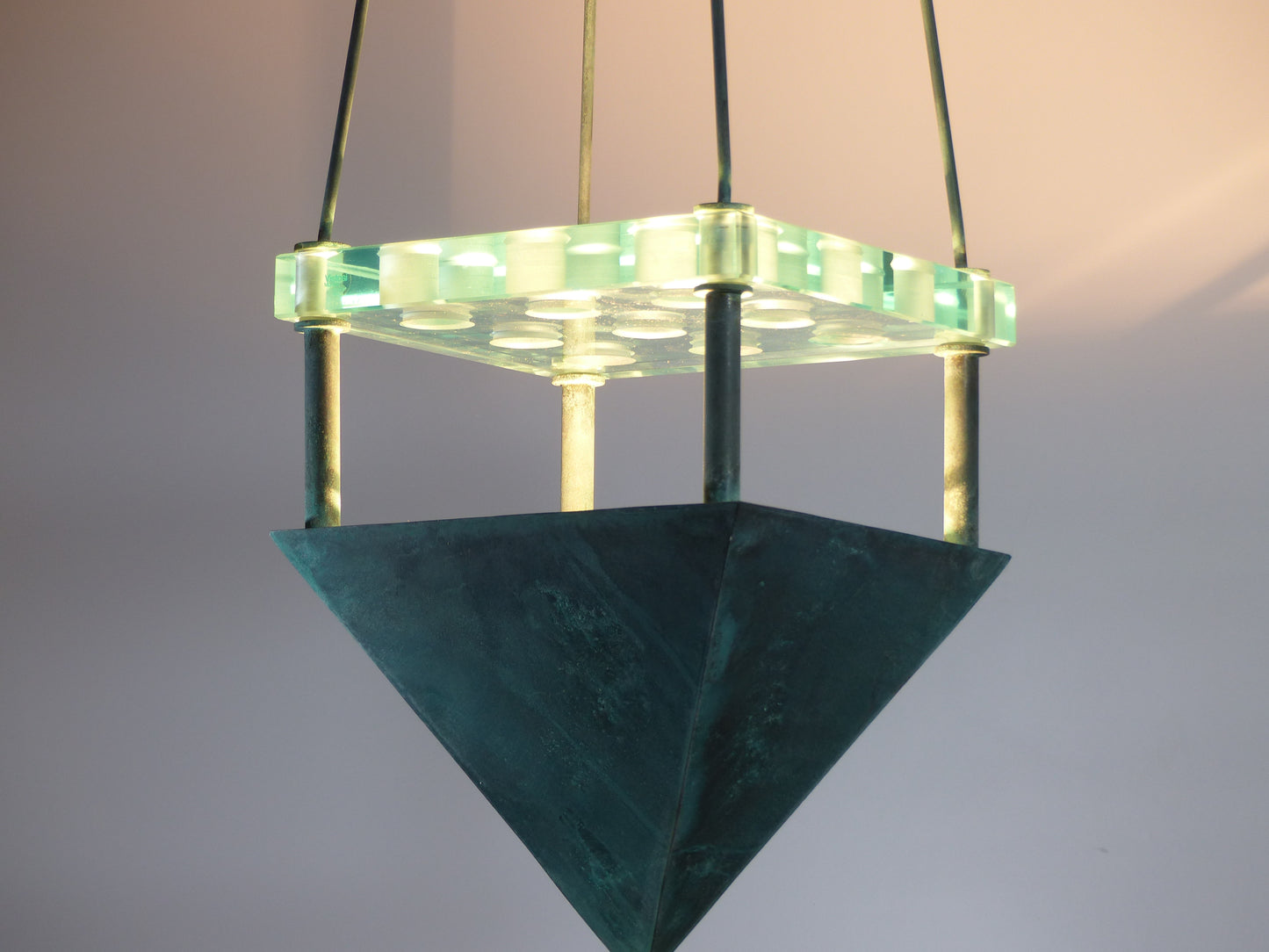 SUSPENSION EN BRONZE ET VERRE ELIN RAABERG NIELSEN POUR VISTOSI MURANO - 1987